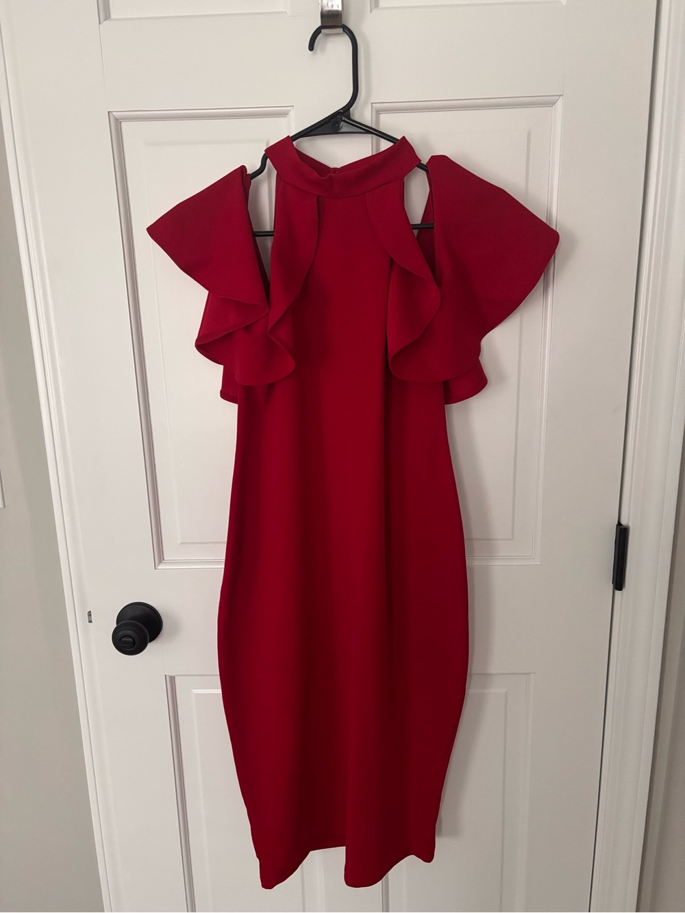 Lulus PinkBlush Red Off-the-Shoulder Maternity Midi Dress